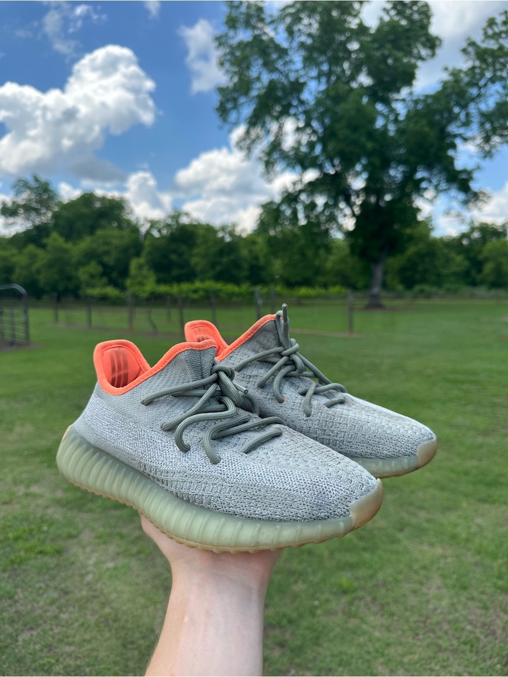 Yeezy Boost Kids Light Gray Knit Sneakers with Bright Orange Collar Womens 8